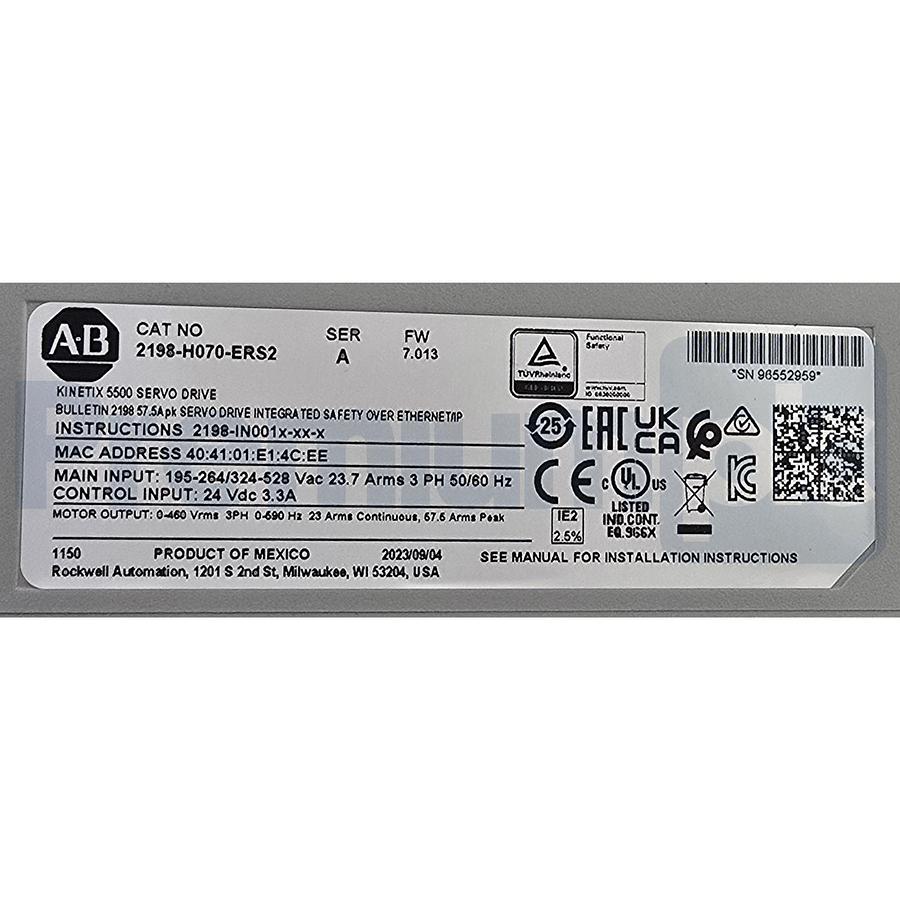 Used ALLEN BRADLEY 2198-H070-ERS2 /A Kinetix 5500 SERVO DRIVE F/W 7.013 MFD 2023 NSMP