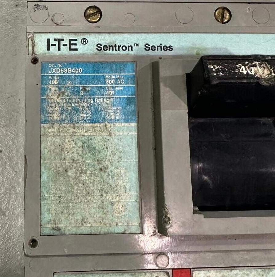 Used SIEMENS ITE JXD63B400 SENTRON SERIES CIRCUIT BREAKER 400A 600VAC 3P W/ 400A TRIP