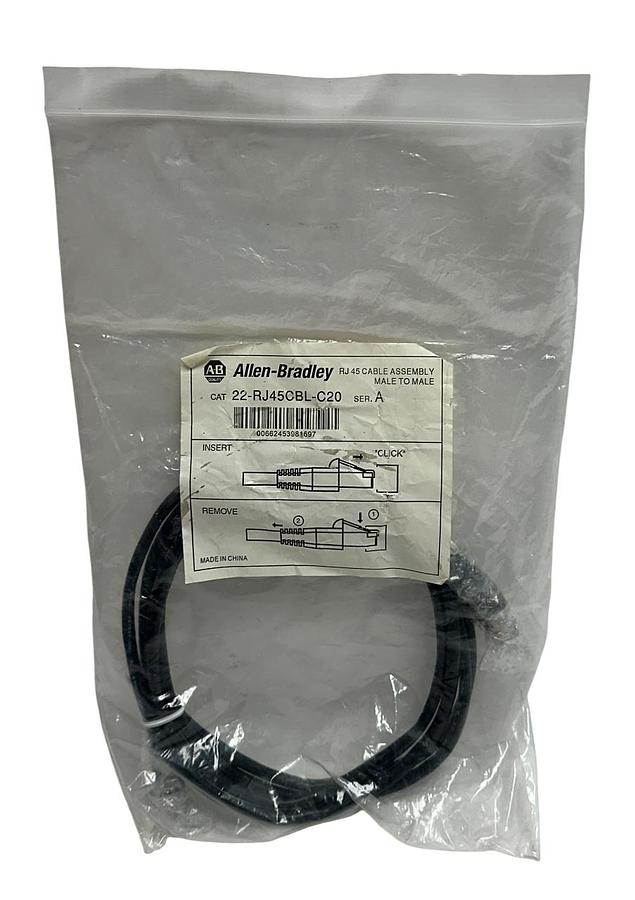 Used ALLEN BRADLEY 22-RJ45CBL-C20 /A PowerFlex RJ45 DSI CABLE ASSEMBLY MALE/MALE NSMP