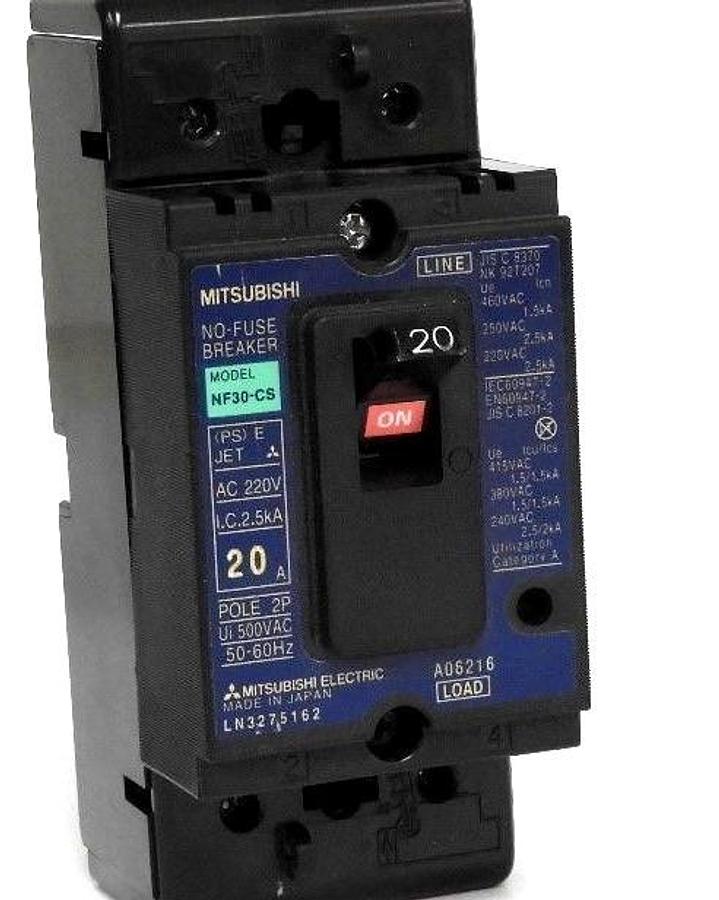 Used MITSUBISHI NF30-CS-2P-20A CIRCUIT BREAKER 2 POLE 500VAC 50-60HZ MODEL NF30-CS