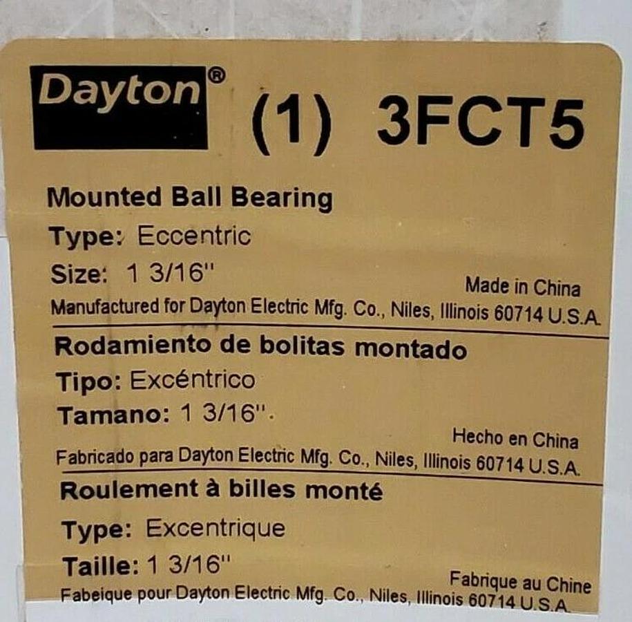 Used NIB DAYTON 3FCT5 MOUNTED BALL BEARING TYPE: ECCENTRIC SIZE: 1-3/16''