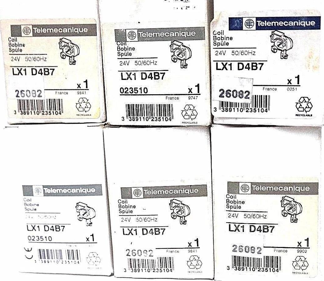 Used LOT OF 6 NIB TELEMECANIQUE LX1-D4B7 COILS 24V, 50/60HZ