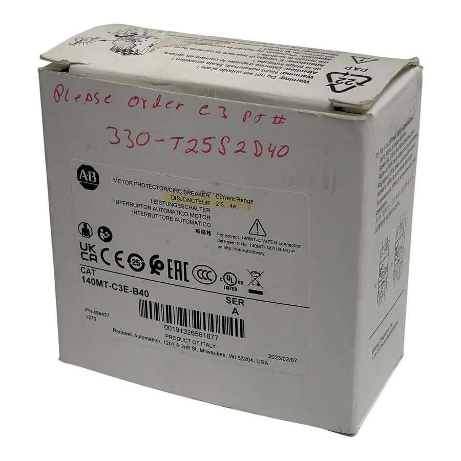 Used Allen Bradley 140MT-C3E-B40 Motor Protector Circuit Breaker 2.5-4A New Surplus