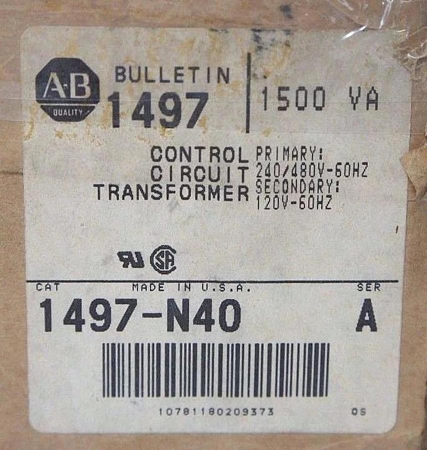 Used NIB ALLEN BRADLEY 1497-N40 SER. A 1500VA CONTROL CIRCUIT TRANSFORMER 1497N40