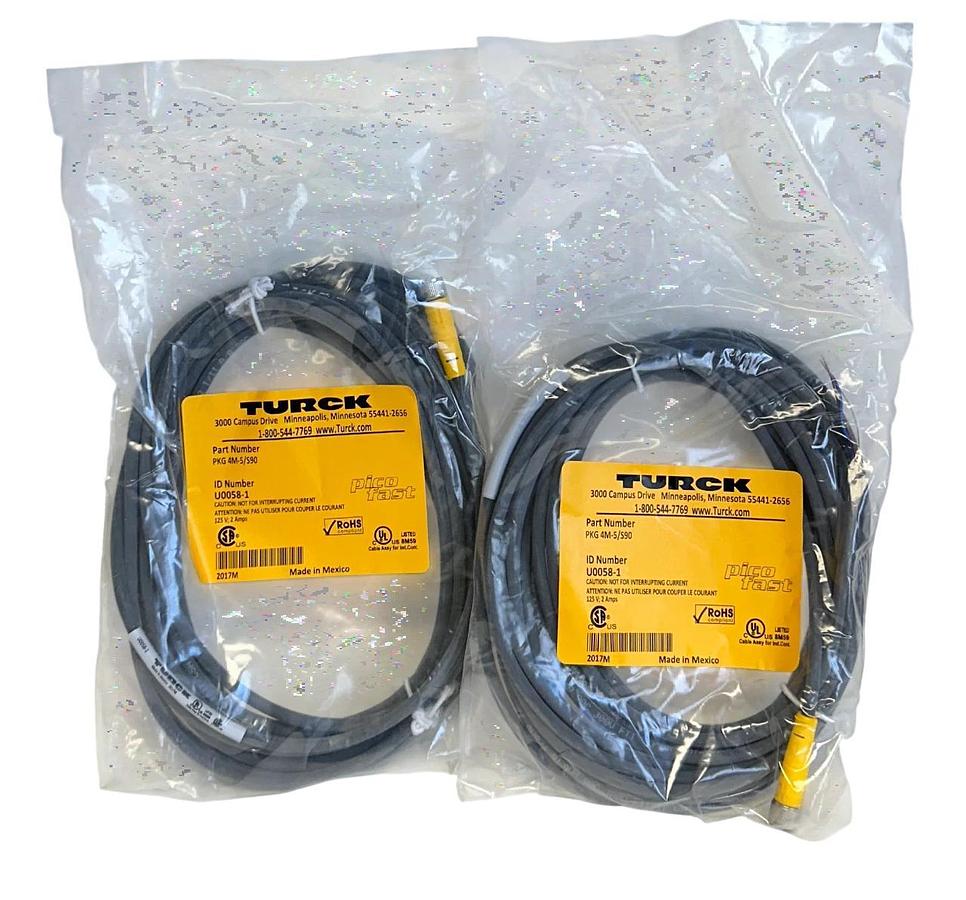 Used 2 TURCK PKG 4M-5/S90 / U0058-1 PICOFAST SINGLE-ENDED CORDSETS 5M PKG4M5S90 NSFS