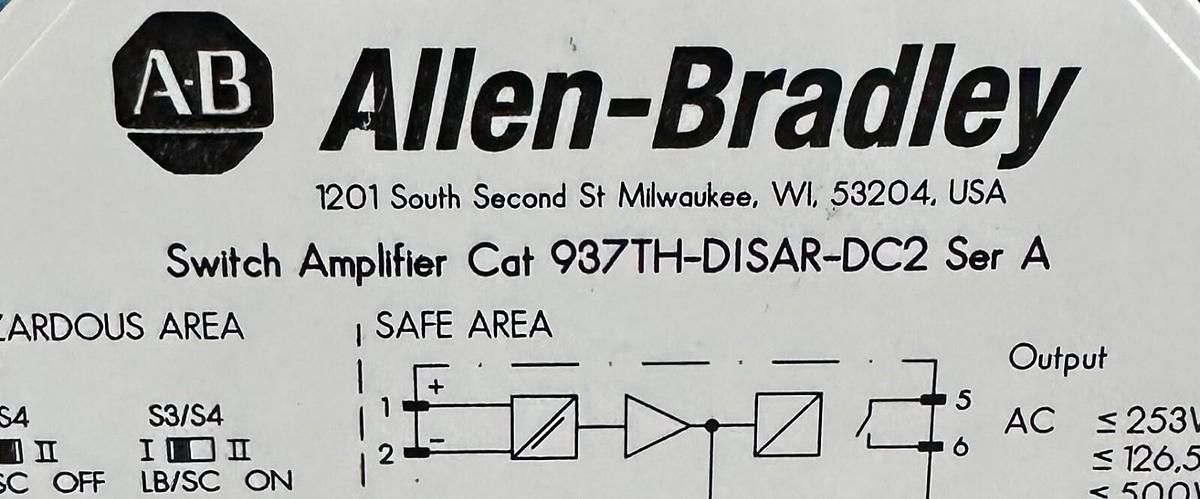Used 2 ALLEN BRADLEY 937TH-DISAR-DC2 /A INTRINSIC SWITCH AMPLIFIERS 24Vdc 2-CHNL