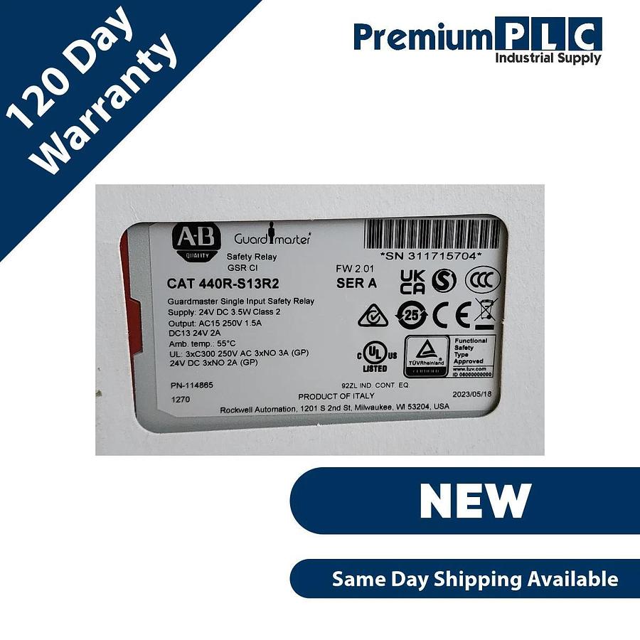 Used NEW ALLEN BRADLEY 440R-S13R2 /A GUARDMASTER SINGLE INPUT SAFETY RELAY F/W 2.01
