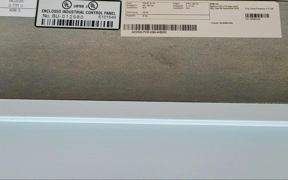 Used ABB ACH550-PCR-038A-4+B055 AC DRIVE 25HP 60AMP