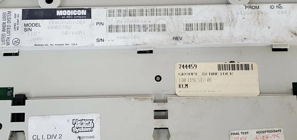 Used MODICON 110CPU51201 MICRO PLC 110-CPU-512-01 REV. 3.11, 115~ .3AMP 50/60HZ