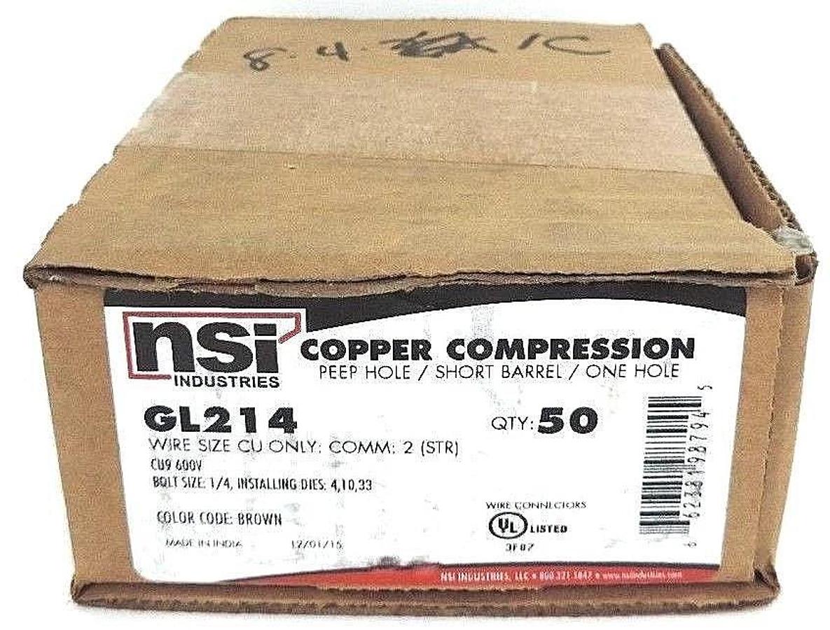 Used NIB NSI GL214 COPPER COMPRESSION SHORT BARREL, ONE HOLE, BROWN - QTY 50