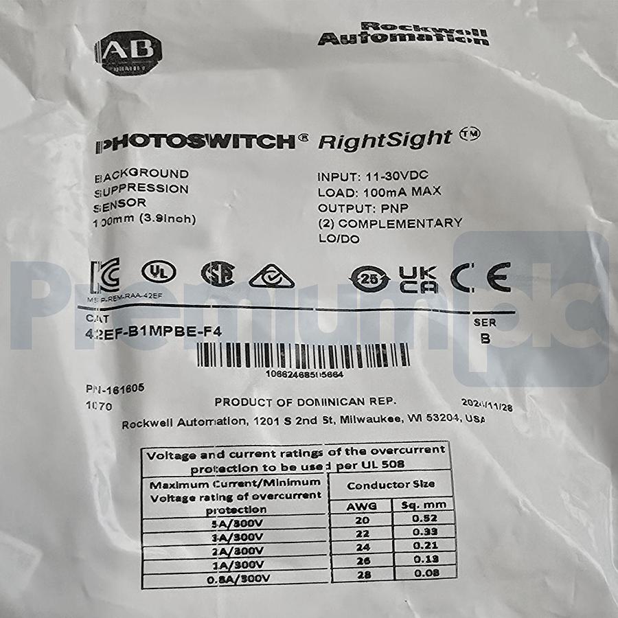 Allen-Bradley 42EF-B1MPBE-F4 /B PHOTOSWITCH RightSight BG Suppression Sensor NEW