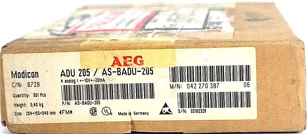 NIB AEG MODICON ADU 205 / AS-BADU-205 4-ANALOG MODULE C/N: 6728 REV. 06
