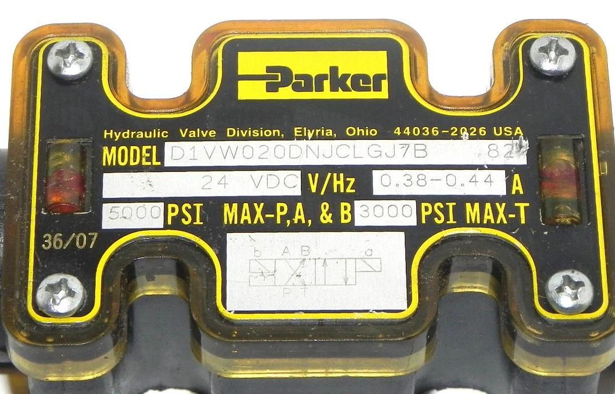 NEW PARKER D1VW020DNJCLGJ7B VALVE 24VDC, 0.38-0.44A, 5000PSI MAX-P,A,&B