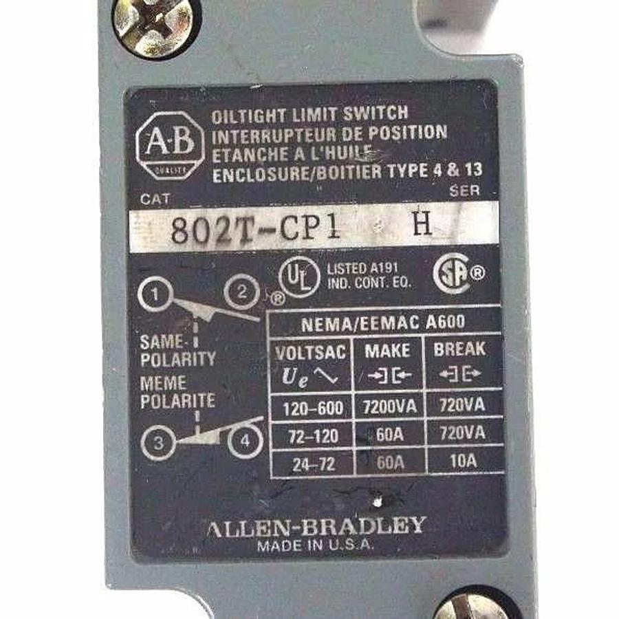 Used ALLEN BRADLEY 802T-CP1 LIMIT SWITCH SER H W/ 40146-017-63 HEAD