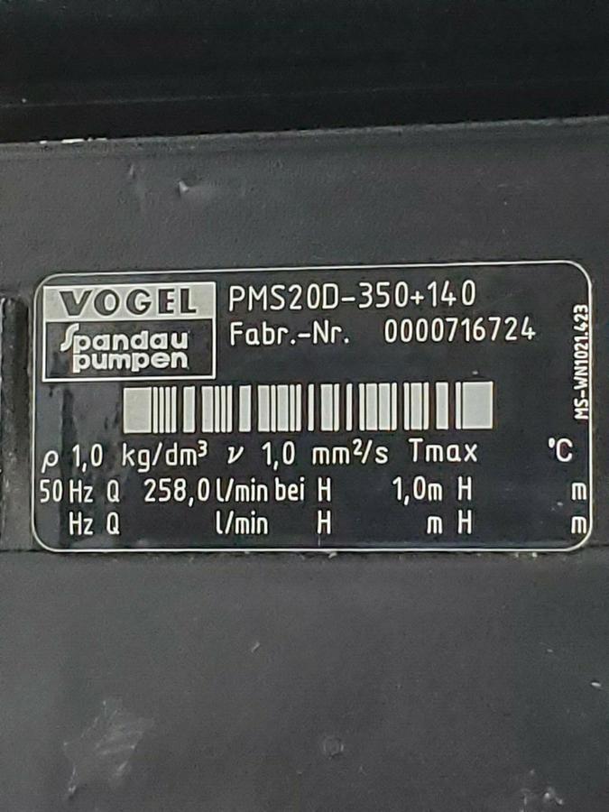 Used VOGEL / SPANDAU PUMPEN PMS20D-350D-350A920+140 SLURRY PUMP PMS20D-350+140