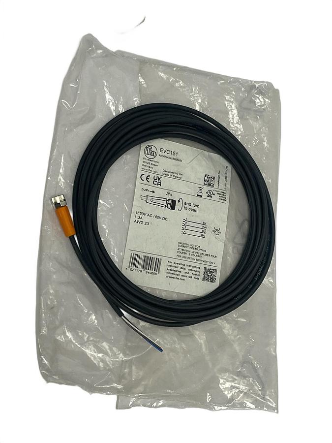 Used Lot of 2 ifm electronic EVC151 M12 Connection Cable 4-Pin 2m Black