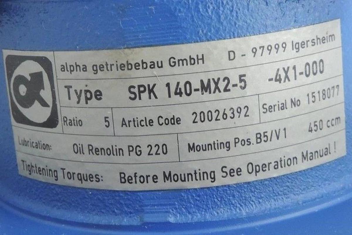 Used SIEMENS 1FK7103-5AF71-1EH0 SERVOMOTOR & ALPHA SPK 140-MX2-5-4X1-000 GEAR REDUCER