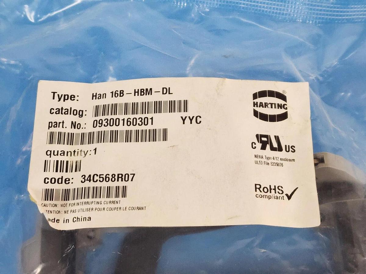 Used NEW HARTING 16B-HBM-DL BULKHEAD MOUNTED HOUSING P/N: 09300160301