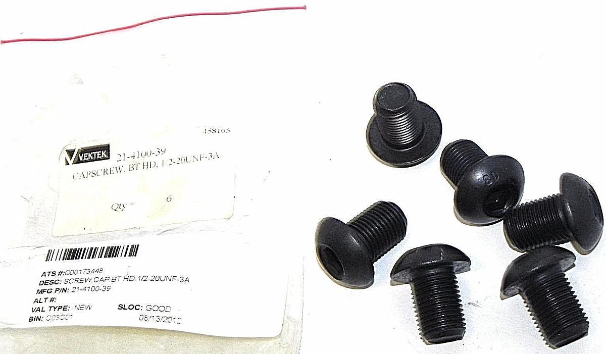 Used LOT OF 6 NEW VEKTEK 21-4100-39 CAPSCREW, BT HD, 1/2-20UNF-3A