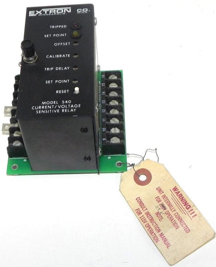 Used EXTRON MODEL 540 CURRENT/VOLTAGE SENSITIVE RELAY 540-41122, 115VAC