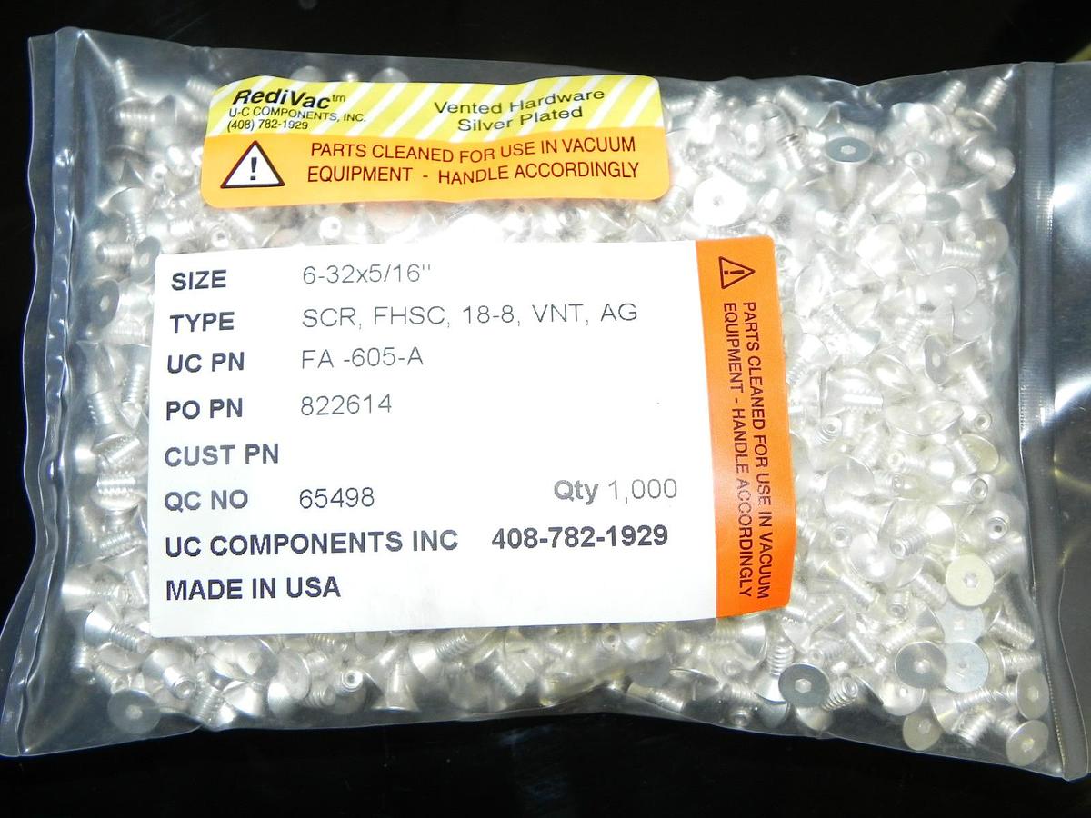 Used BAG OF 1000 VENTED SILVER PLATED SCREWS 6-32X5/16" HEX HEAD FA-605-A REDIVAC