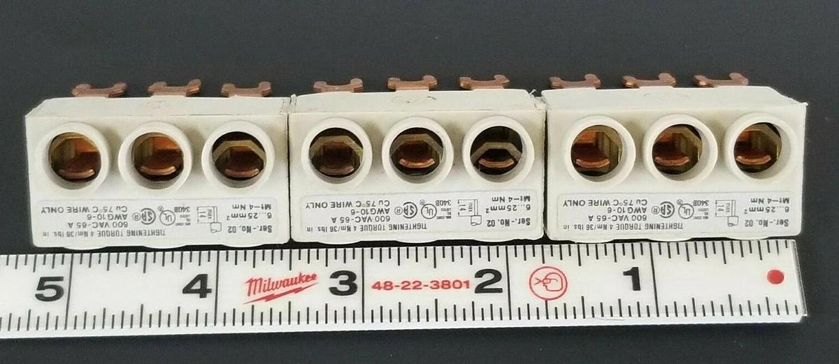 Used LOT OF 3 MOELLER BK25/3-PKZM1 CONNECTOR FEEDER TERMINALS 63AMP, 3P, 690VAC, 6KV