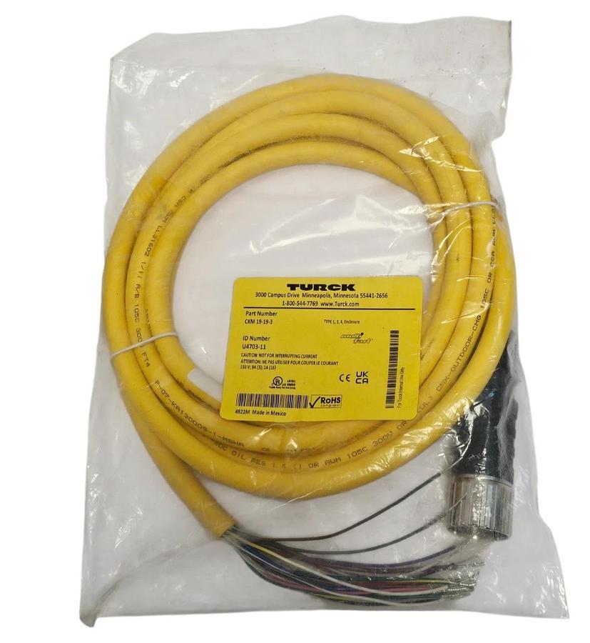 Used NEW TURCK CKM 19-19-3 CORDSET SINGLE ENDED ID NUMBER U4703-11 LENGTH 3M