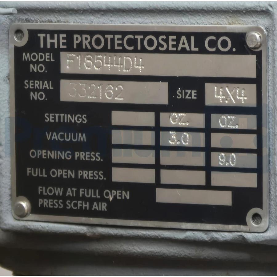 Used Protectoseal F18544D4 Pipe-Away Pressure/Vacuum Relief Vent SS316 Size 4"x4" FLG