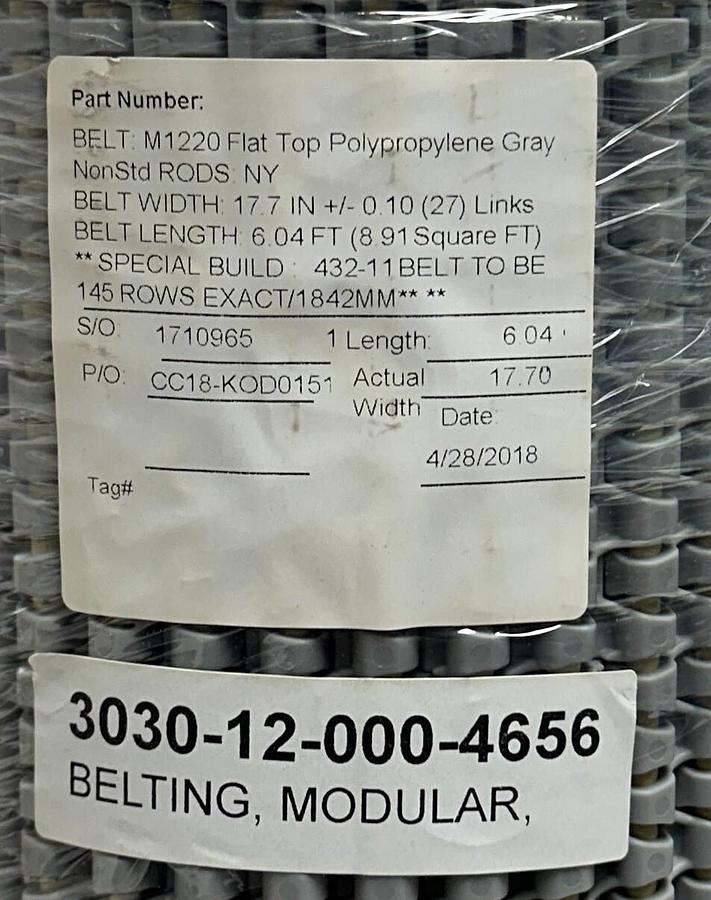 Used HABASIT AMERICA 3030-12-000-4656 / M1220 FLAT TOP MODULAR BELTING GRAY NSNP