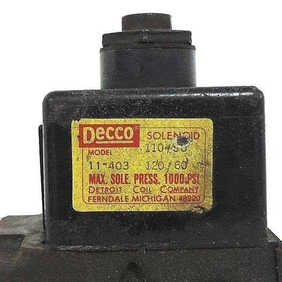 Used VICKERS DOUBLE A QJ-01-C-L-10F1 HYDRAULIC VALVE W/ DECCO 11-403 COIL