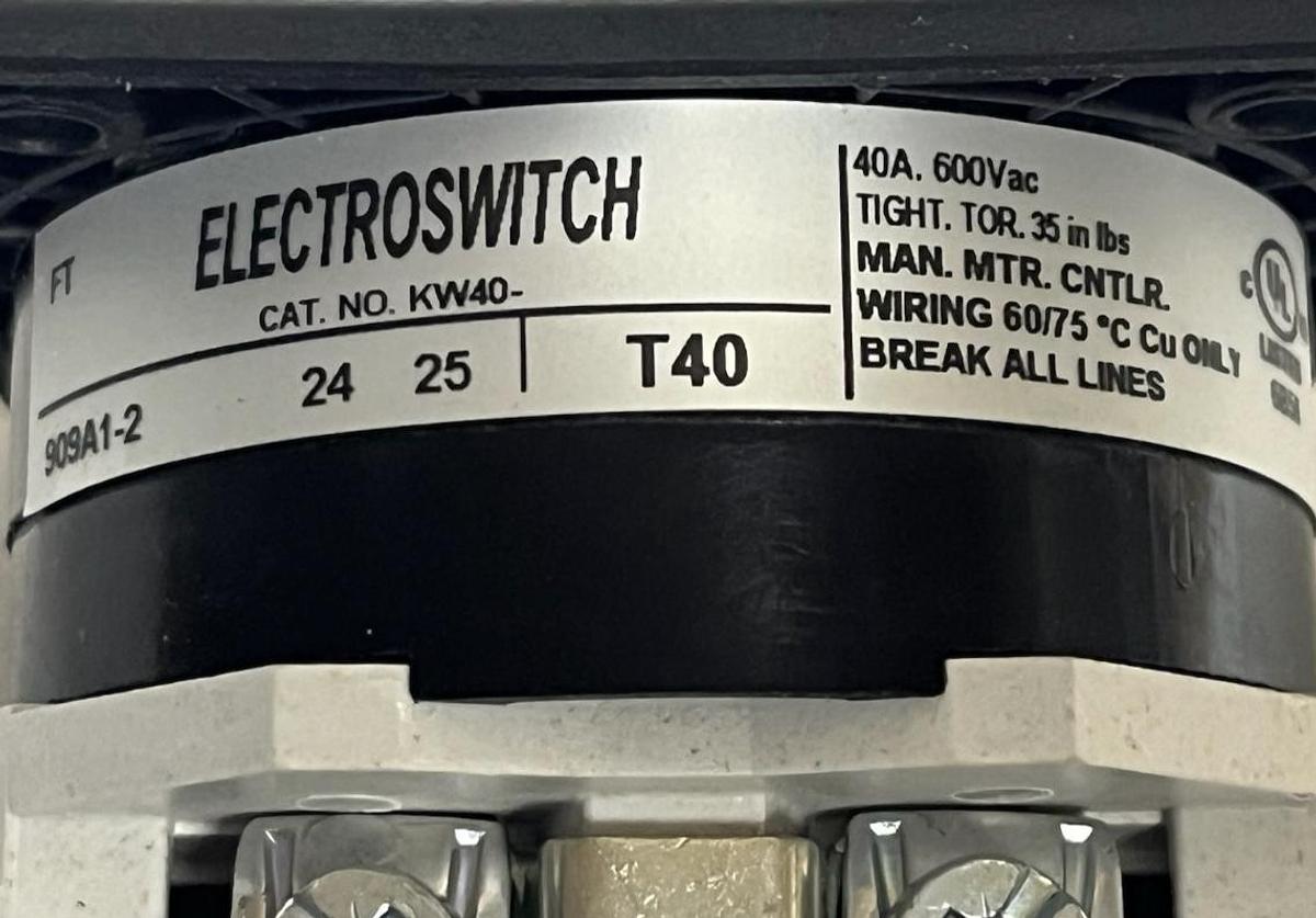 Used Electroswitch KW40-909A1-2 | KW40 Cam-Action Rotary Switch | 40A 600VAC | NSMP