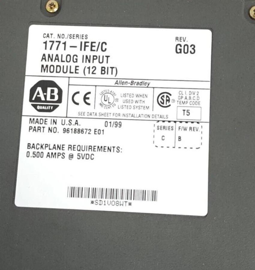 Used ALLEN BRADLEY 1771-IFE/C ANALOG INPUT MODULE REV. G03 SER. C F/W REV. B