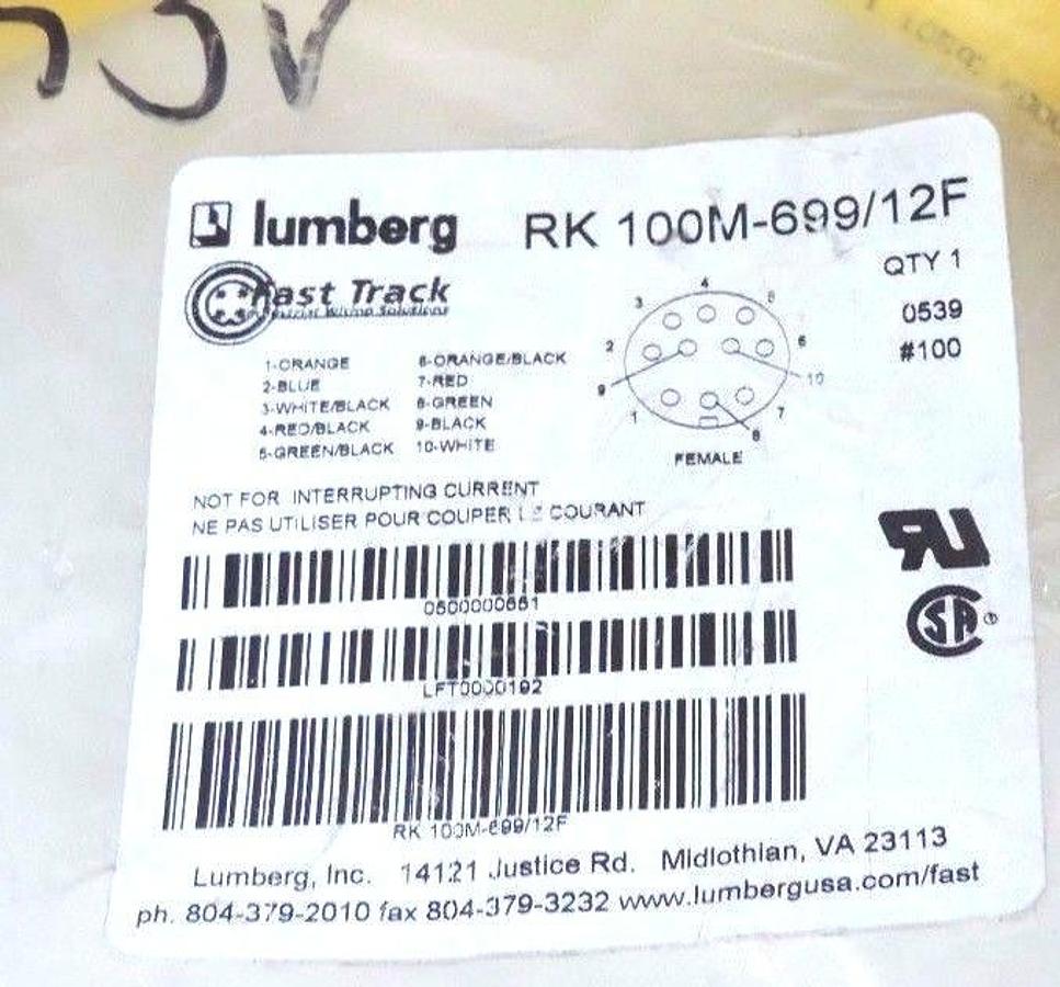 NEW LUMBERG RK100M-699/12F SINGLE ENDED CORDSET RK100M69912F