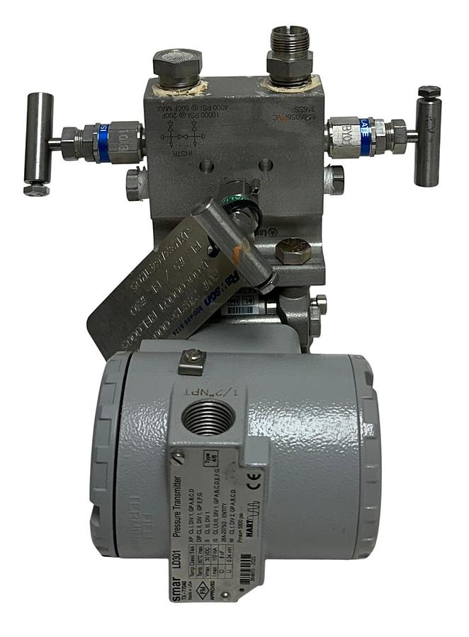 Used SMAR LD301 HART SMART PRESSURE TRANSMITTER 1/2'' W/ LONE STAR MANIFOLD ASSY USNP