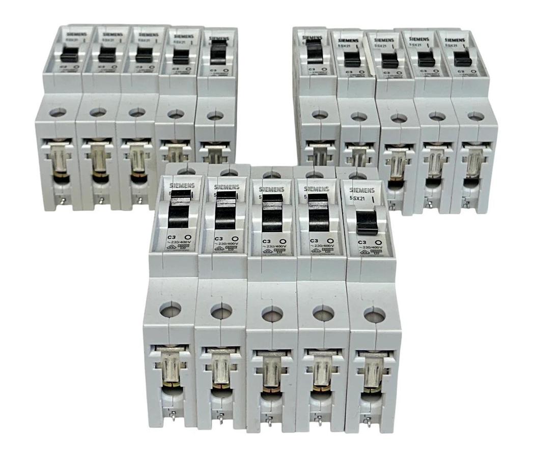 Used 15 SIEMENS 5SX21-C3 / 5SX21 / 5SX2 MINI CIRCUIT BREAKERS 230/400V 1-POLE USNP