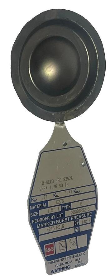 BS&B 1.5" Rupture Disk Type B Hastelloy C276 Burst 4245 PSIG @ 140 F 1.5 Inch