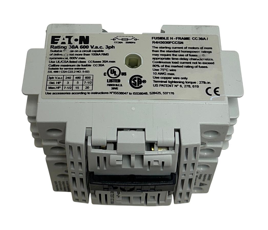 Used EATON R4H3030FCCSN FUSIBLE ROTARY DISCONNECT H-FRAME 30A CC 3P 600VAC NSMP