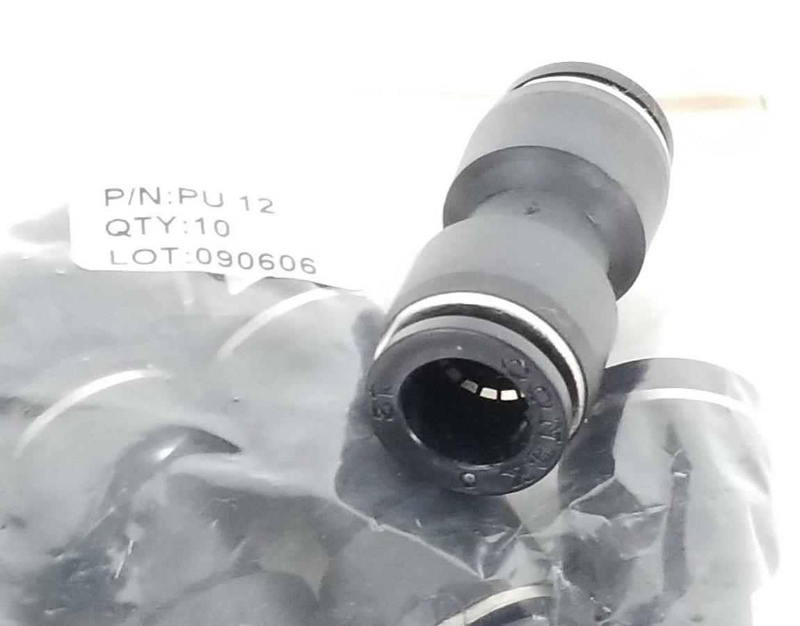 Used LOT OF 10 NEW PISCO PNEUMATICS PU-12 FITTINGS 12MM, STRAIGHT, PU12