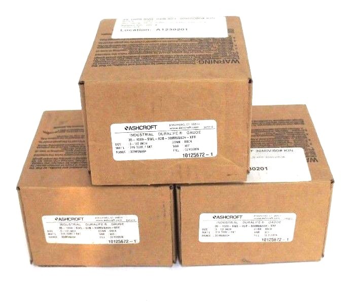 Used LOT OF 3 NIB ASHCROFT 35-1009-SWL-02B-30IMV&60#-XFF DURALIFE GAUGE SIZE: 3-1/2''
