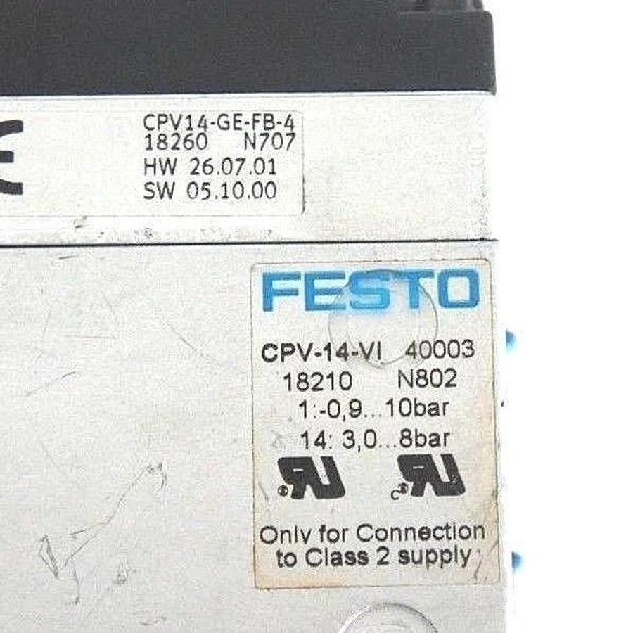 Used FESTO CPV-14-VI VALVE BLOCK CPV14-GE-FB-4, CPV14-P4-1/8-B, 161362