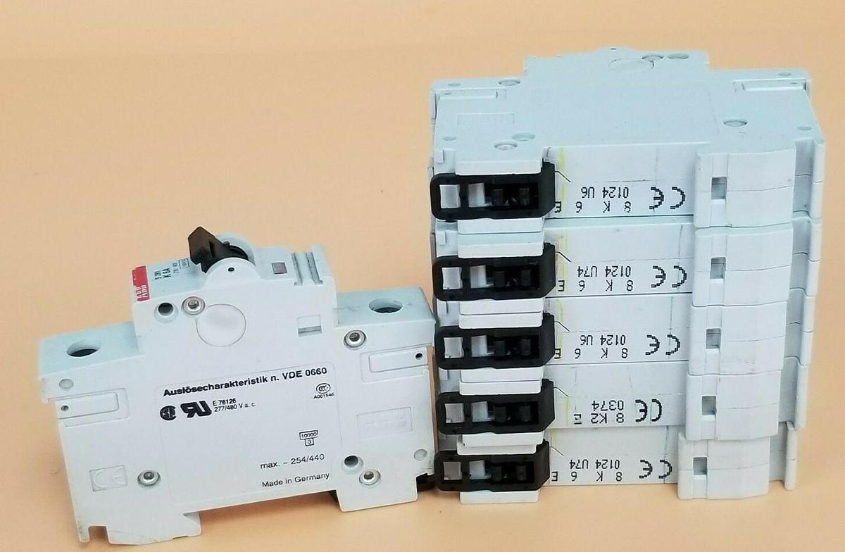 Used LOT OF 6 ABB S281-K6 CIRCUIT BREAKERS, 6AMP, 230/400VAC, 1POLE, S281K6A