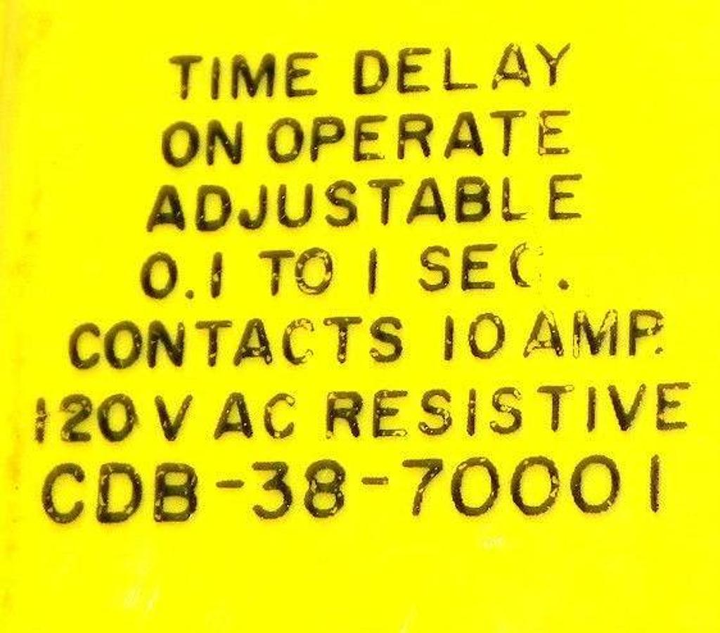Used POTTER & BRUMFIELD CDB-38-70001 TIME DELAY RELAY 0.1 TO 1 SEC. 10AMP, 120VAC