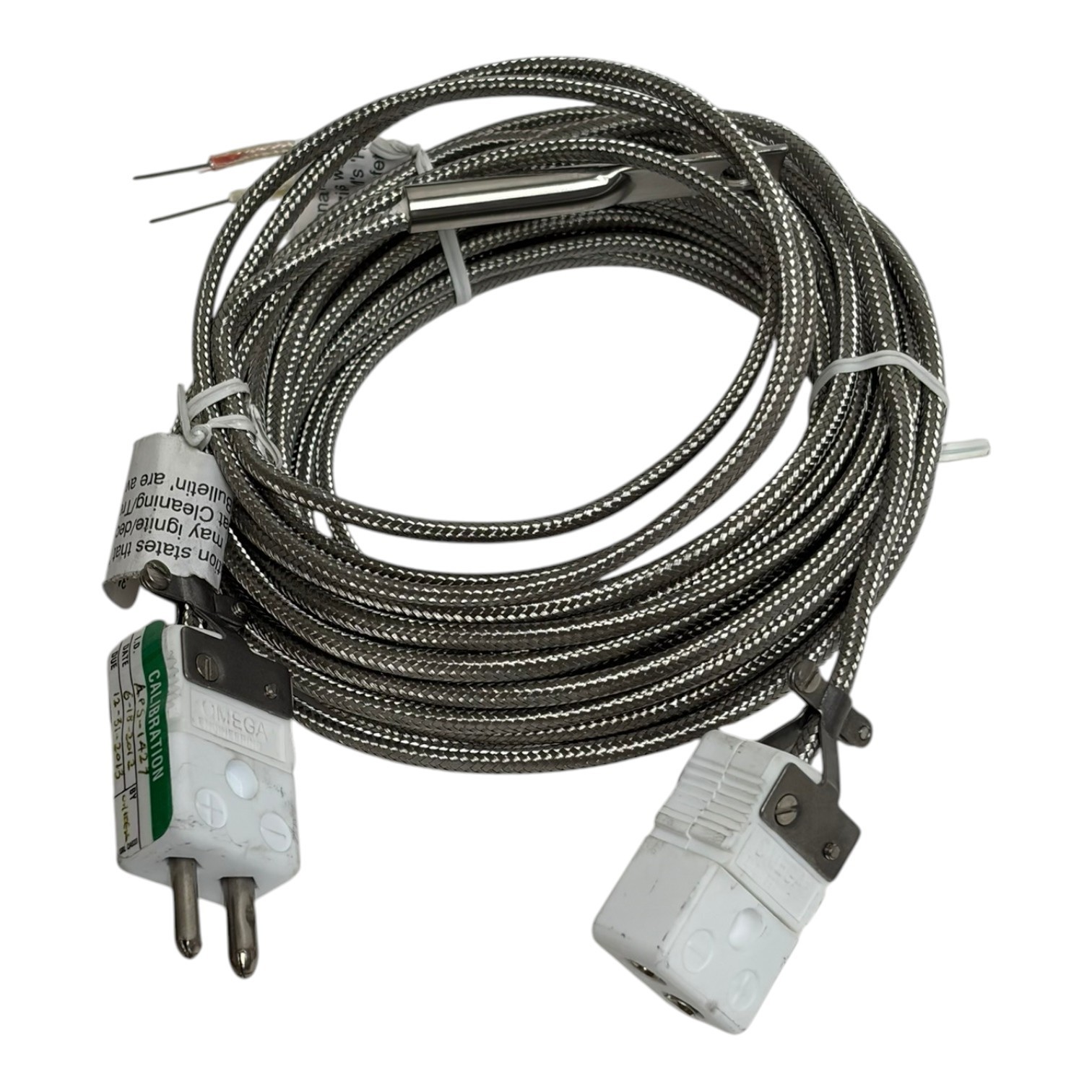 Used Omega Type K Thermocouple Probe & 25ft Extension Cable Set - New Surplus