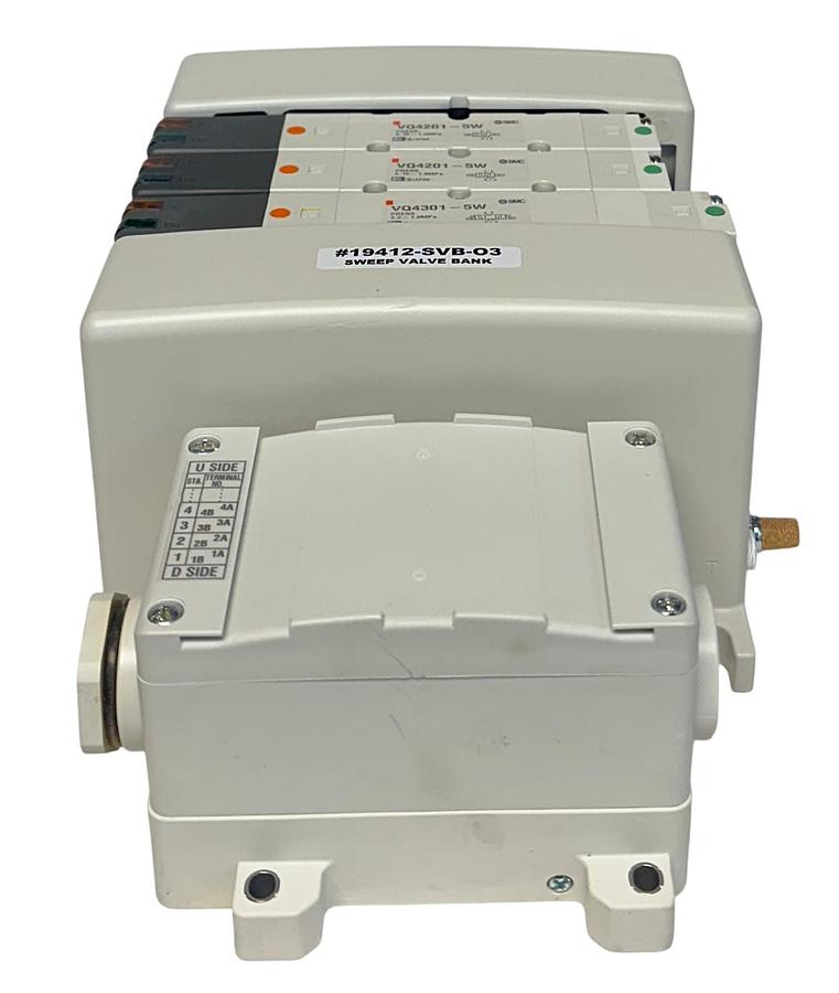Used SMC 19412-SVB-03 / 19412SVB03 PNEUMATIC SWEEP VALVE BANK 3-PORT VQ4201-5W NSNP