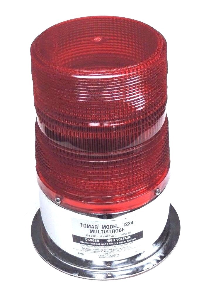 Used NIB TOMAR MODEL 1224 MULTISTROBE RED BEACON LIGHT 120VAC .6AMPS 1224-120-PSA