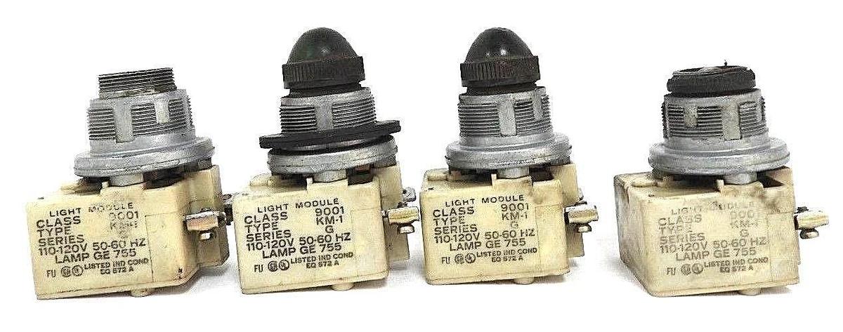 Used LOT OF 4 SQUARE D 9001-KM-1 PILOT LIGHT MODULES 9001KM1 SER. G, 110-120V