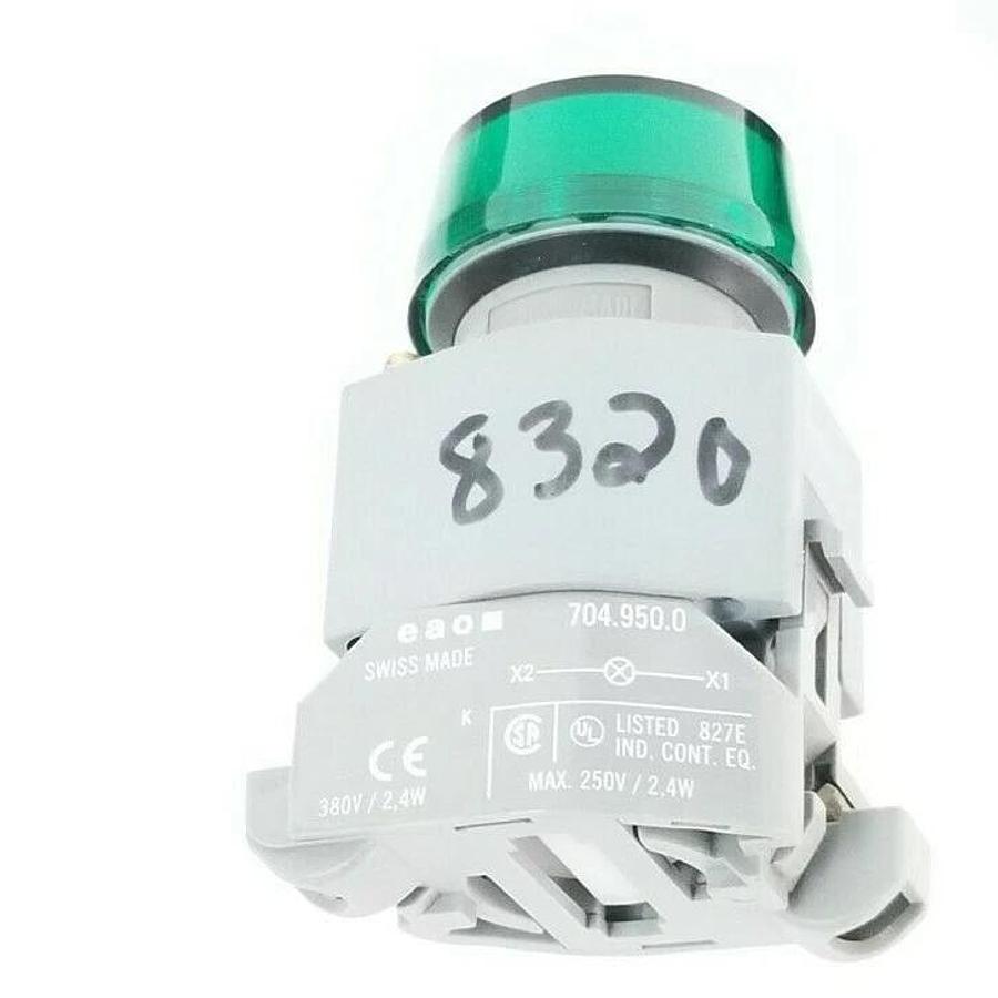 Used LOT OF EAO 704.950.0 LAMP SOCKETS W/ 704.950.5 MOUNTING FLANGES GREEN LENSES