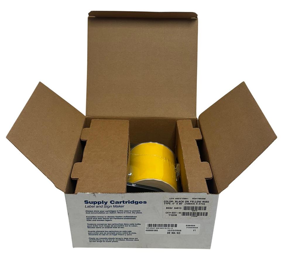 Used BRADY 8237-00 / 823700 BLACK ON YELLOW B580 TYPE: 4''X90' (100mmX27mm) NSMP