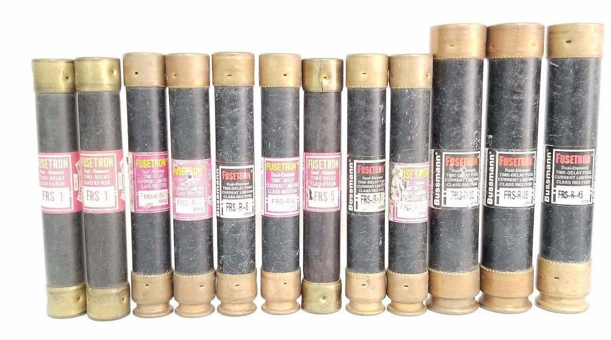 Used 12 COOPER BUSSMANN FUSES FRS-1 FRS-5 FRS-R-8 FRS-R-7 FRS-R-2 FRS-R-45 FRS-R-35