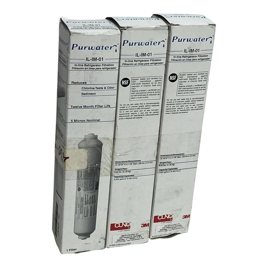 Lot of 3 Purwater 3M Cuno IL-IM-01 Inline Refrigerator Water Filters 5 Micron
